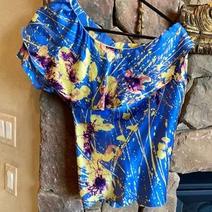 Ellie Tahari one shoulder silk top